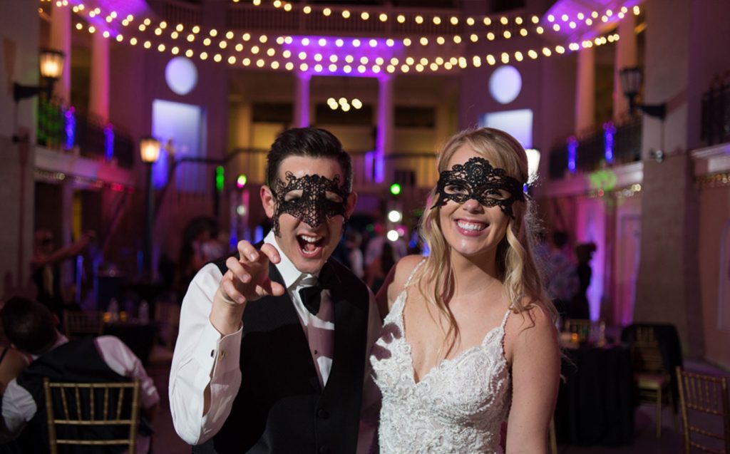Bride and Groom in Masks | Halloween Wedding Inspiration