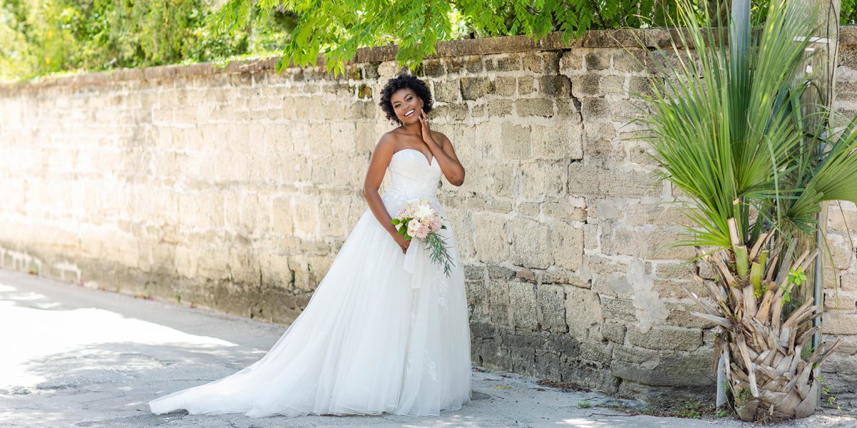 Bride in St. Augustine with a destination wedding dress