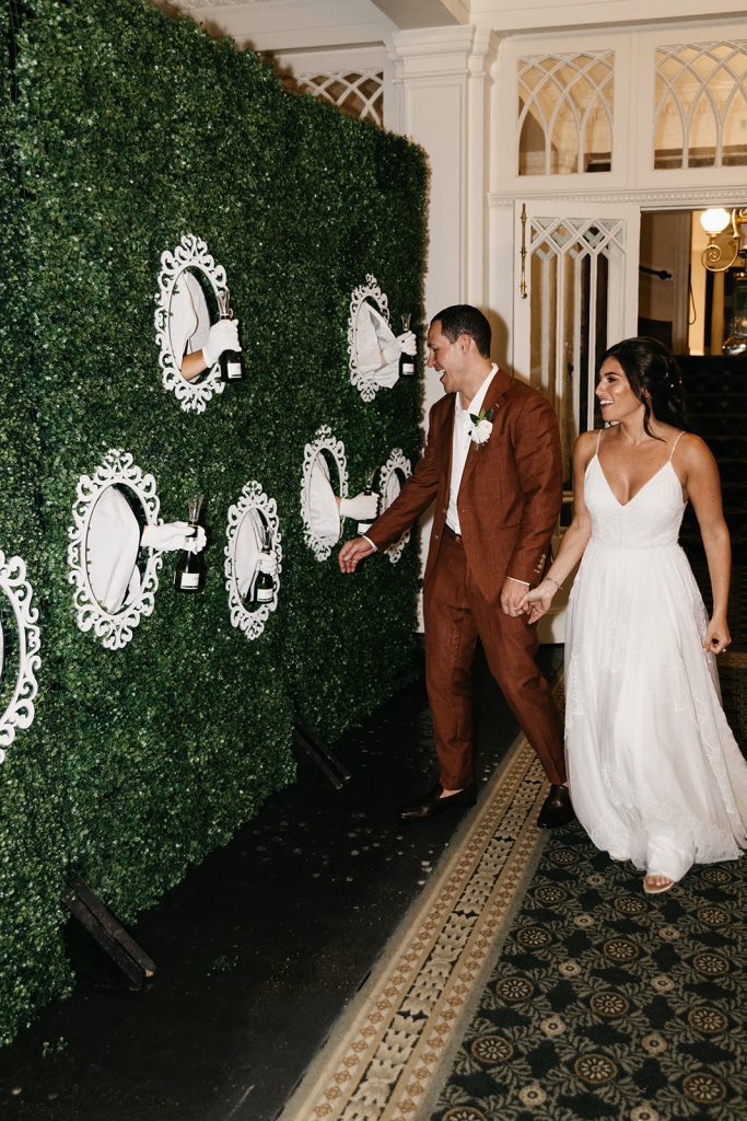 A “living hedge wall” that served champagne to guests.