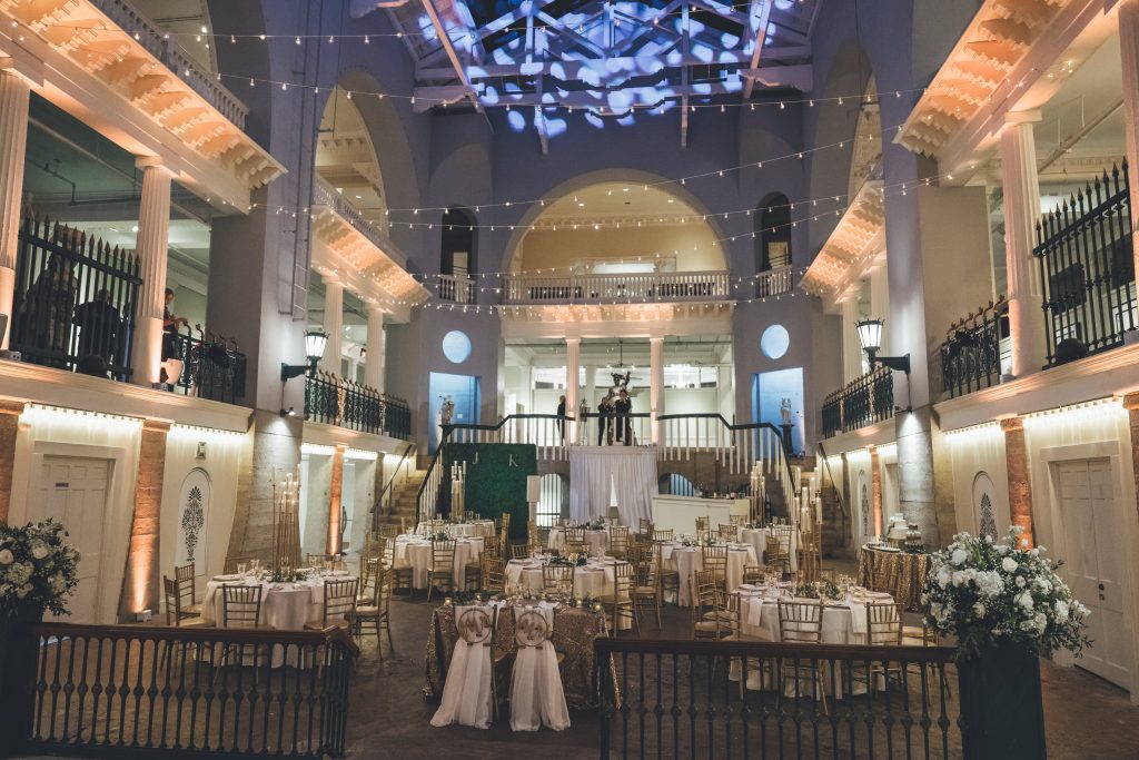 The Historic Pool at The Lightner Museum set up for wedding reception