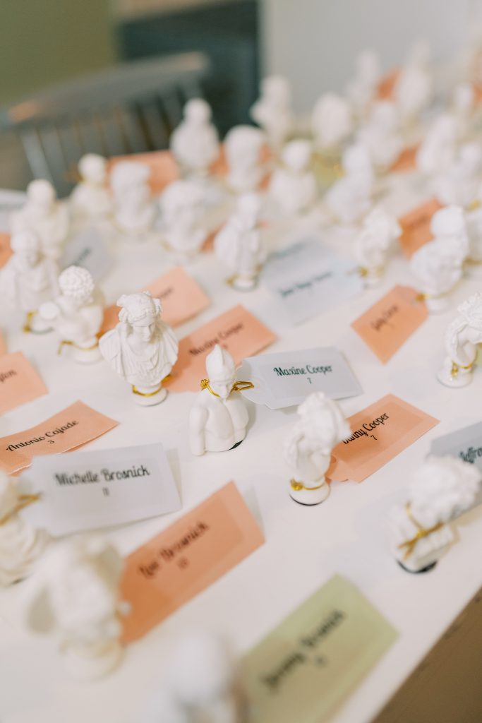 miniature busts as table markers for wedding