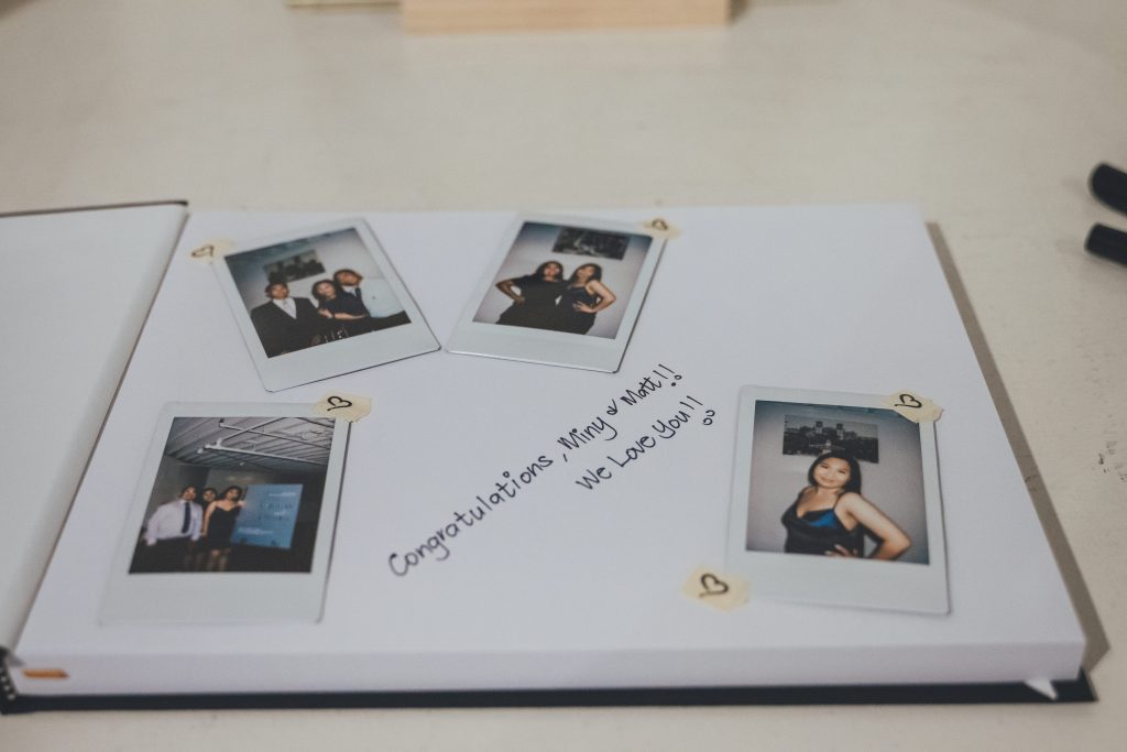 wedding guest book with Polaroid photos