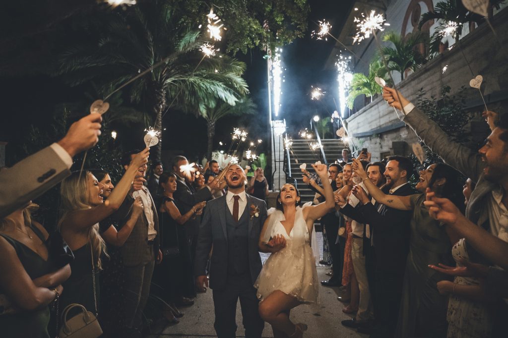 bride and groom's sparkler exit