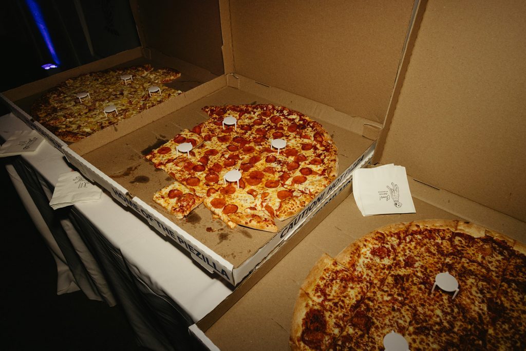 pizza delivered to wedding reception as a late night wedding snack