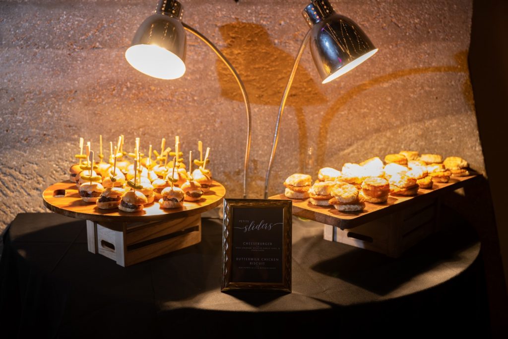 sliders being served as a late night wedding snack