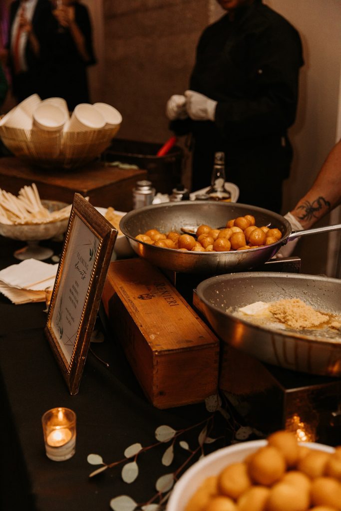 Chef's Garden serving flaming donuts at wedding reception